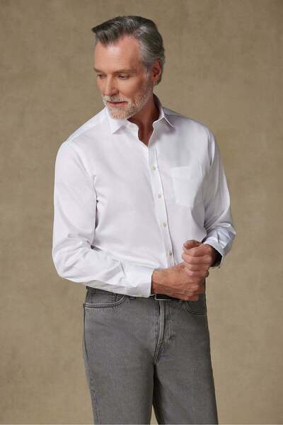 Abbate Leonardo Satin Cotton Comfort Fit White Classic Collar Men's Plain Shirt