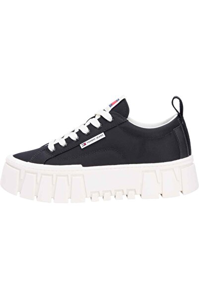 Tommy Hilfiger Kadın Marka Logolu Günlük Kullanıma Uygun Siyah Sneaker