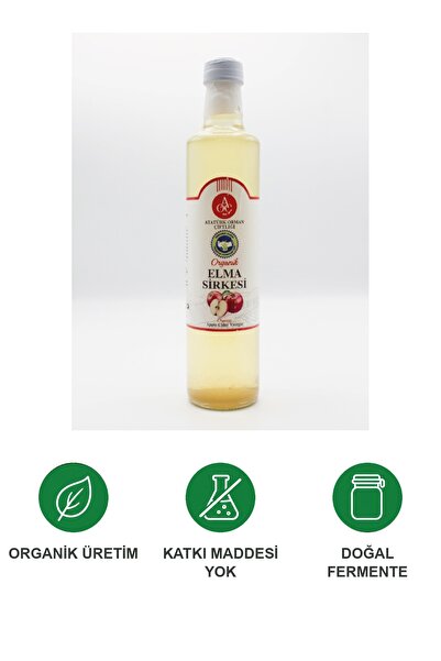 Atatürk Orman Çiftliği Organik Elma Sirkesi 500 ml Doğal Fermente Katkısız Koruyucusuz Cam Şişe