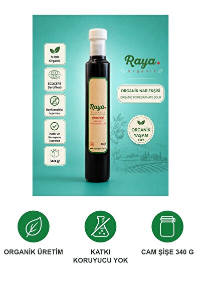 Raya Organik Organik Nar Ekşisi 340 g Doğal Fermente Katkısız Koruyucusuz Cam Şişe