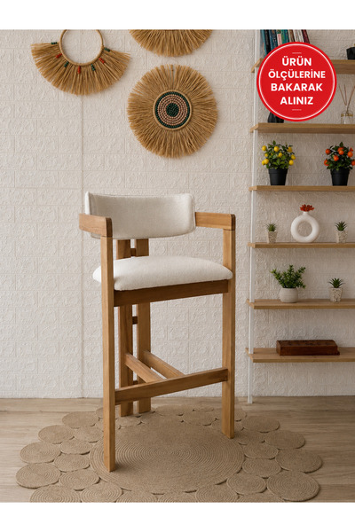 silla T Bar Sandalyesi Teddy Krem Kumaş Naturel Ahşap Ada Sandalye
