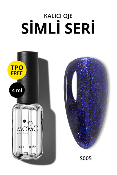 MOMO professional Kalıcı Oje S005, Simli Safir Mavi, 4 ml
