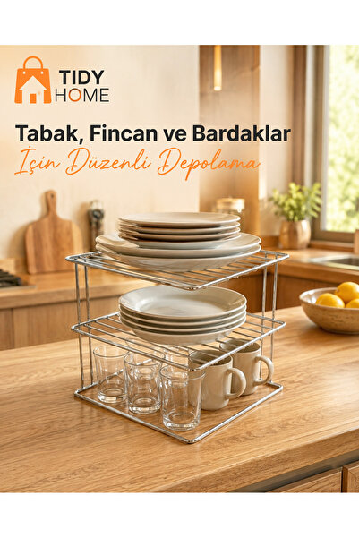 Tidy Home قطعتان من حامل الأطباق المعدني المكون من 3 طبقات، منظم للخزانة، منظم لسطح الطاولة، منظم أطباق وأكواب للحمام، رف معدني