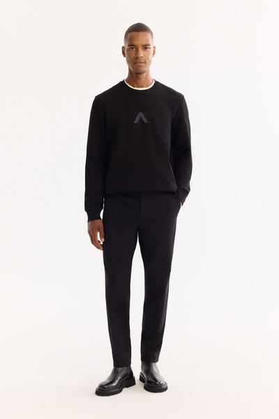 Avva Men's Black Classic Waist Soft Touch Chino Slim Fit Trousers A52Y3019
