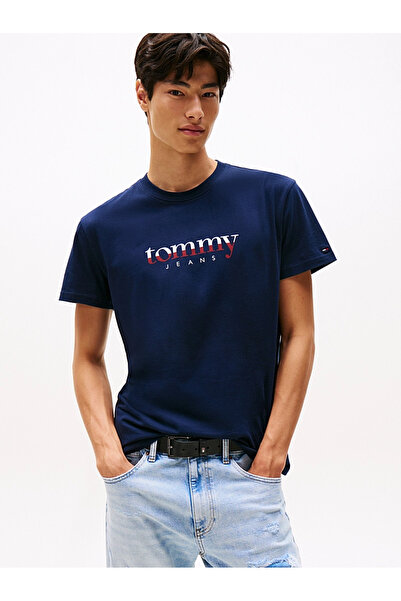 Tommy Hilfiger Erkek Marka Logolu Bisiklet Yakalı Pamuklu Lacivert T-Shirt