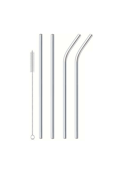 choice2 Silver 4Pcs Stainless Steel Straw with Cleaning Brush Reusable Straws...