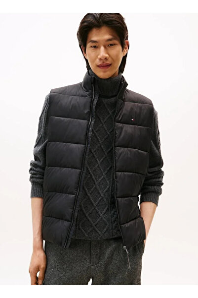 Tommy Hilfiger Men's Brand Logo Quilted Regular Fit Black Vest