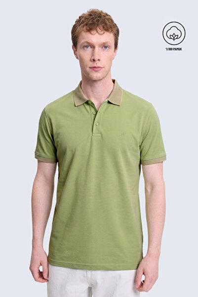 Hatemoğlu Green Regular Fit Polo Collar 100% Cotton T-Shirt