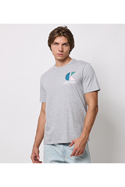Calvin Klein Men's Brand Logo Organic Cotton T-Shirt in Gray, Suitable for Da...
