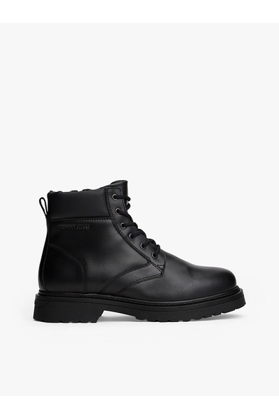 Tommy Hilfiger Men's Brand Printed 100% Leather Full Lace-Up Black Boots & Bo...