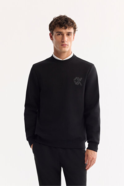 Avva Men's Black Crew Neck Cotton Bi-Stretch Basic Regular Fit Sweatshirt A52...