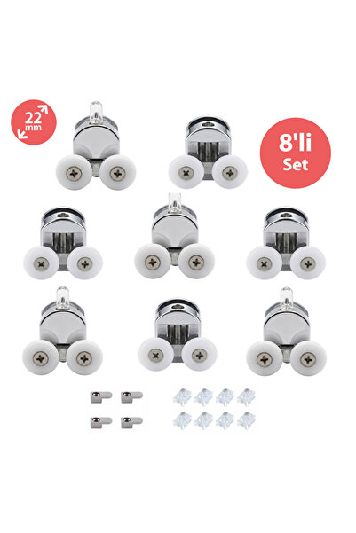 EYM Duşakabin Tekerleği Metal Gövdeli 8 li Set Teker Çapı 22 mm