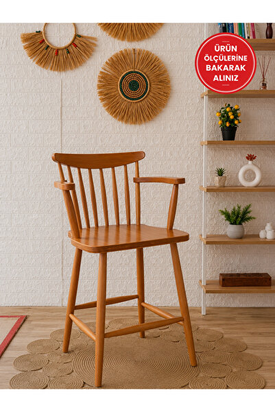 silla Kollu Yıldız Bar Sandalyesi Naturel Ahşap Ada Sandalye
