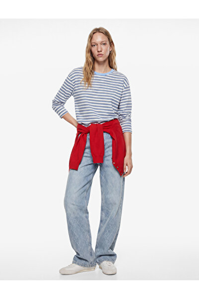 Koton Comfortable Fit Long Sleeve Crew Neck Cotton Striped T-Shirt