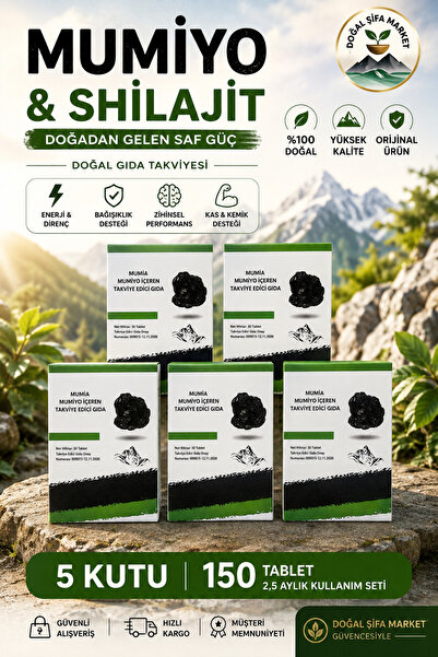 MUMİA MUMİYO İÇEREN TAKVİYE EDİCİ GIDA Mumiyo Shilajit 5'li Set (2,5 Aylık Ku...