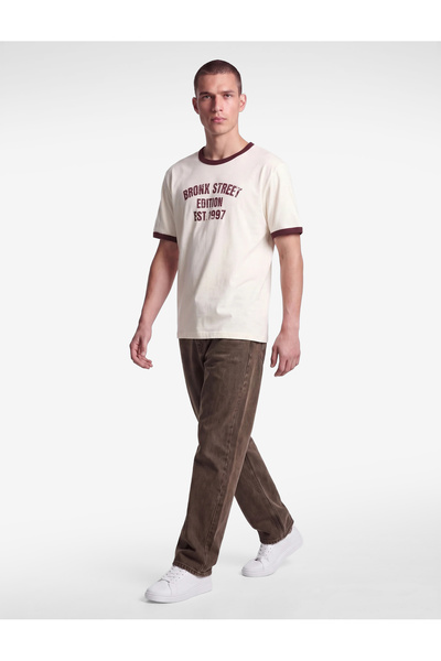 Koton Cotton Regular Fit Color Contrast Piping Short Sleeve Crew Neck Printed...