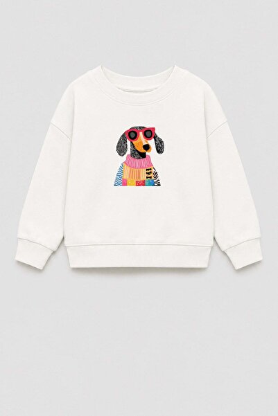 Monila Unisex Çocuk 3 İplik Kumaş Köpek Baskılı Pamuklu Sweatshirt