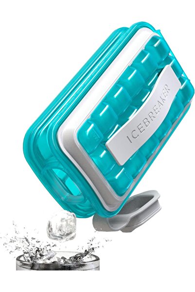Icebreaker Nordic Pop Ice Cube Tray with Lid, Clear Water Blue, Food-Safe Sil...