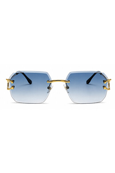 Toz Vintage Salron Gold Metal Framed Blue Glass Geometric Unisex Vintage Retr...