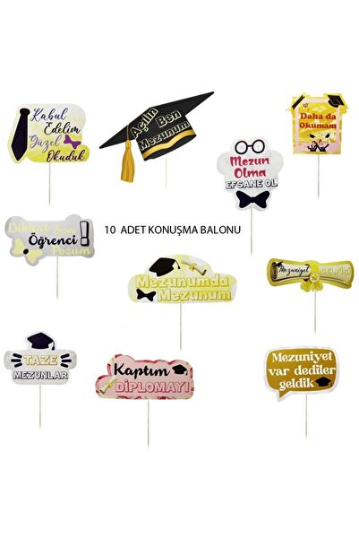 partidolu Grad Mezuniyet Karton El Tutacaklı Pankart Konuşma Balonları 10 Adet