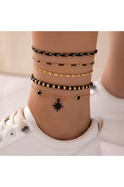 Choice Black-wujian 4-5pcs/Set Bohemian Woven Rope Foot Chain for Men and Wom...
