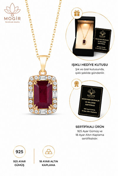 SİLVERCİTYBYEVA Yakut Taşlı Baget Kadın Kolye Sertifikalı, 925 Ayar Gümüş 18 ...