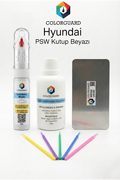 COLORGUARD Hyundai PSW Kutup Beyazı Rötuş Boyası 2 si 1 Arada İğneli Fırçalı,...