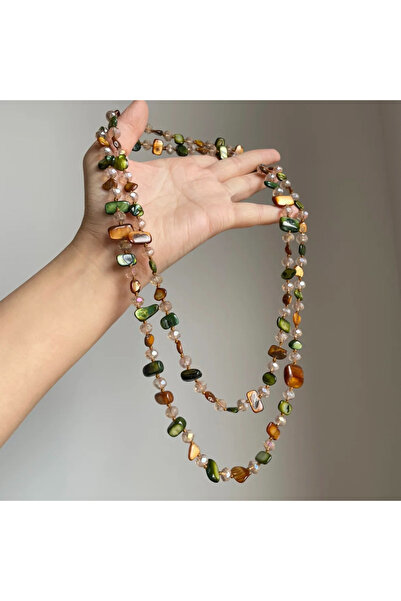 Choice A ZAKOL Vintage Bohemian Multicolored Shell Beaded Double-Layer Neckla...
