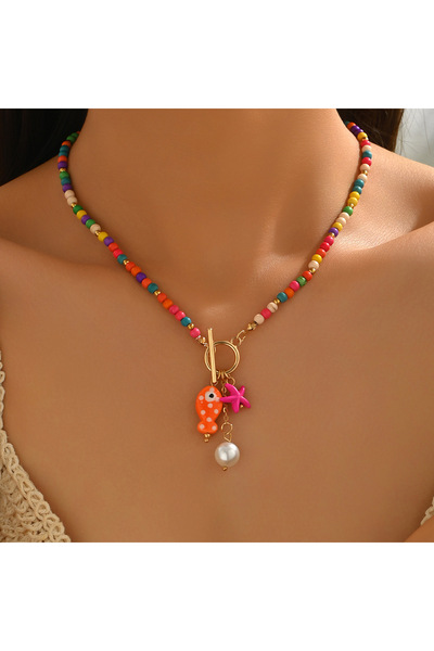 Choice1 Colorful ZAKOL Bohemian Sea-Inspired Ceramic Fish & Starfish Pendant ...