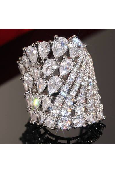 Choice1 8 DJ240 Huitan Luxury Geometric Women Ring Full Sparkling Round/Pear ...