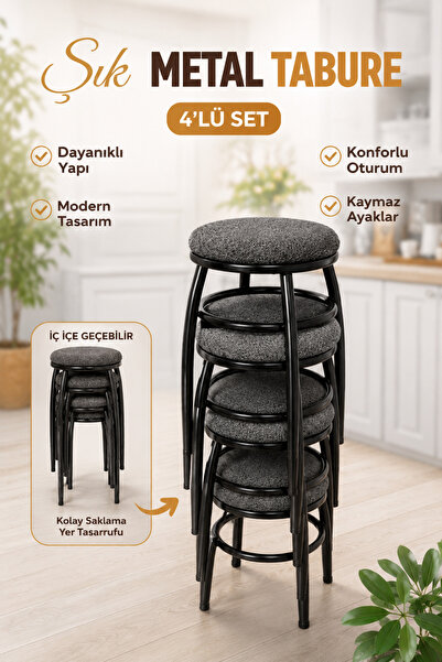 SekoConcept Tabure, 4'lü Tabure, Metal Ayaklı Tabure, İç İçe Geçebilen Tabure...