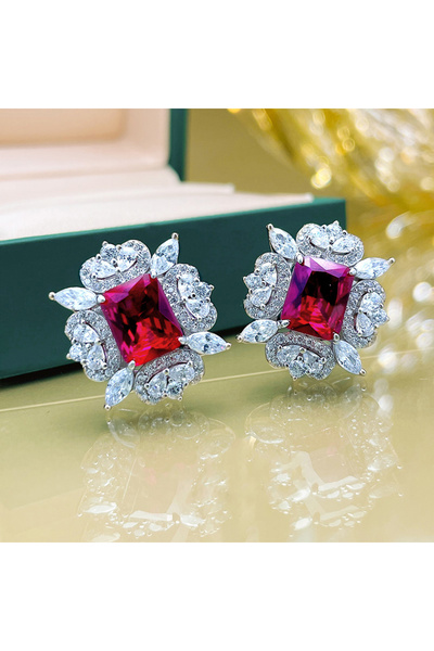 Choice E2816 Huitan Red/Green Cubic Zirconia Stud Earrings for Women Luxury E...