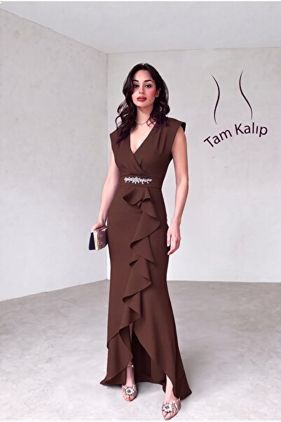ALFUDO Moda Collection Γυναικείο βραδινό φόρεμα από ύφασμα κρέπας διπλό πέτο ...