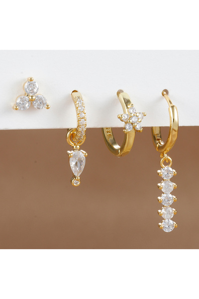 Choice 1-Gold-White-4pcs 4PCS Simple Crystal Zirconia Square Dangle Earrings ...
