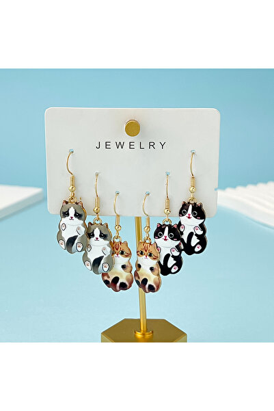 Choice ER615 3Pairs/Set New Fun and Cute Enamel Alloy Cat Dangle Earrings Car...
