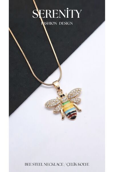 Serenity Colorful Enamel Bee Figure Steel Necklace
