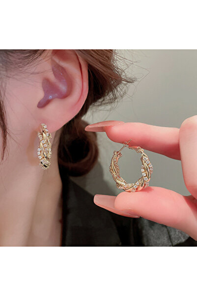 Choice E2620 Huitan Luxury Trendy Cubic Zirconia Hoop Earrings Gold Color Fas...