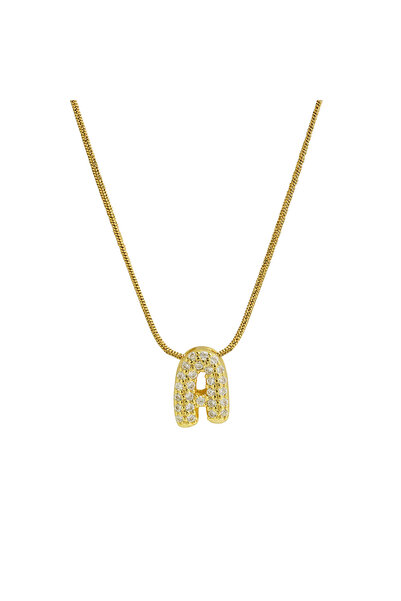 Choice 45cm A Cute English Letter Initial Necklace 18K Gold Plated Zircon Pav...