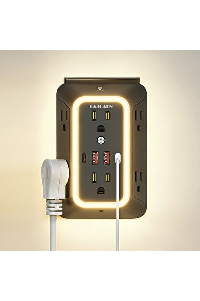 Choice US Plug black US Plug Outlets Extender Surge Protector with Night Ligh...