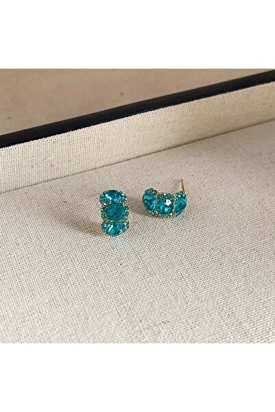 Choice blue Exquisite Tiny Blue Crystal C-shaped Stud Earrings For Women Ligh...