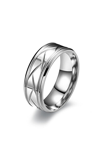 Choice 8 Silver Fashion Men’s Silver Color Black Stainless Steel Ring Groove ...