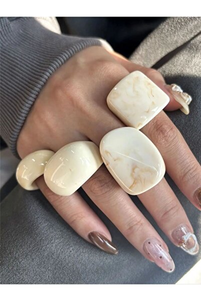 Choice A 4-Piece Set of Off-White Gradient Geometric Irregular Wide Thick Rin...