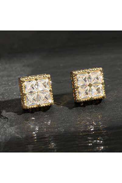 Choice Gold Color A ZAKOL Rock Hip Hop Shiny Square Iced Out Stud Earring for...