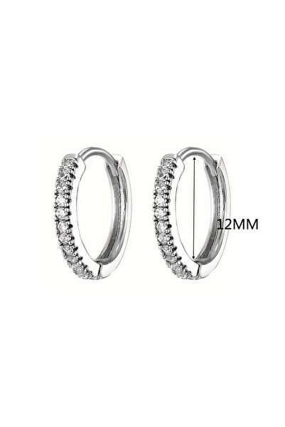 Choice 12mm silver 1pair Exquisite Synthetic Zircon Decor Hoop Earrings, Fash...