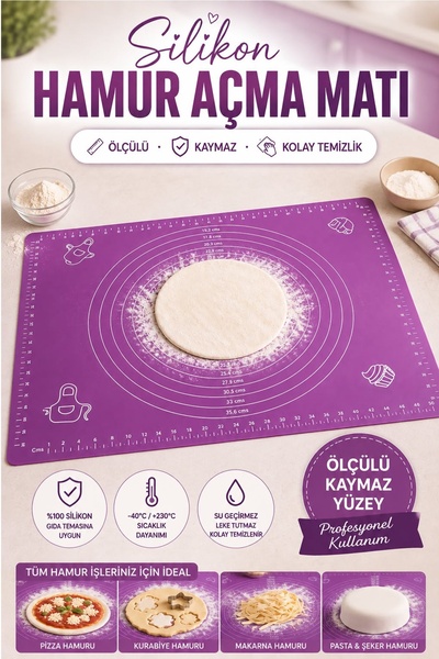 Kitchen Live Silikon Ölçekli Hamur Açma Matı Baklava Börek Ekmek Mantı Erişte...