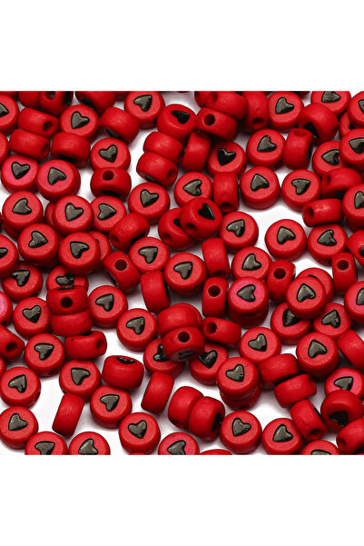 choice2 100pcs Red 7mm Red Heart Acrylic Beads Round Flat Loose Spacer Beads ...