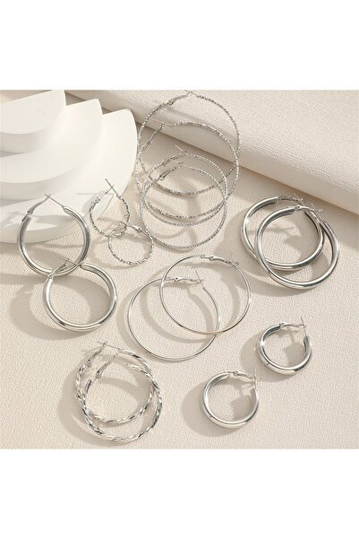 Choice Silver 8Pairs Simple Punk Hoop Earrings Set Big Circle Earrings Jewelr...