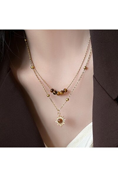 Choice Gold-color Gold Color Sun Pendant Necklaces, Stainless Steel Layer Nec...