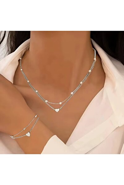 Choice Silver Fashion Imitation Pearl Heart Jewelry Set For Women Gold Silver...