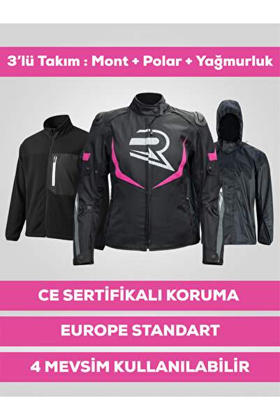 MOTOKIT معطف دراجة نارية نسائي وردي اللون، 3 طبقات، 4 مواسم، مع عاكسات حماية